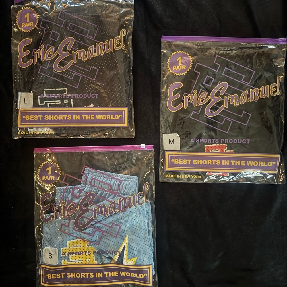 Eric Emanuel Black, Blue, and Purple Shorts Trio